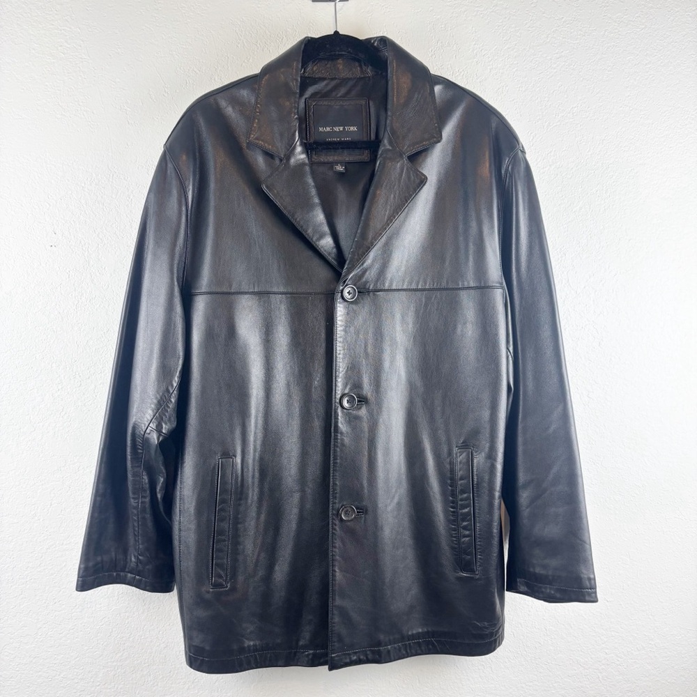 Men’s Marc New York Black Soft Leather Coat Large